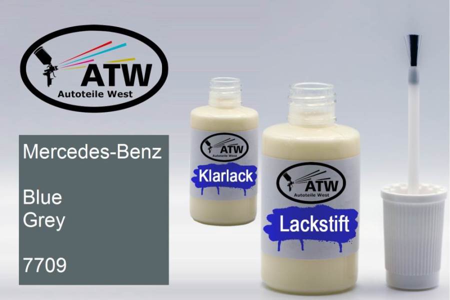 Mercedes-Benz, Blue Grey, 7709: 20ml Lackstift + 20ml Klarlack - Set, von ATW Autoteile West.